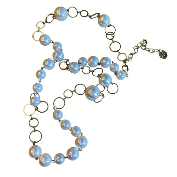 RJ GRAZIANO Faux Pearl and Gold-Tone Circle Chain Link Long Necklace - Picture 6 of 9